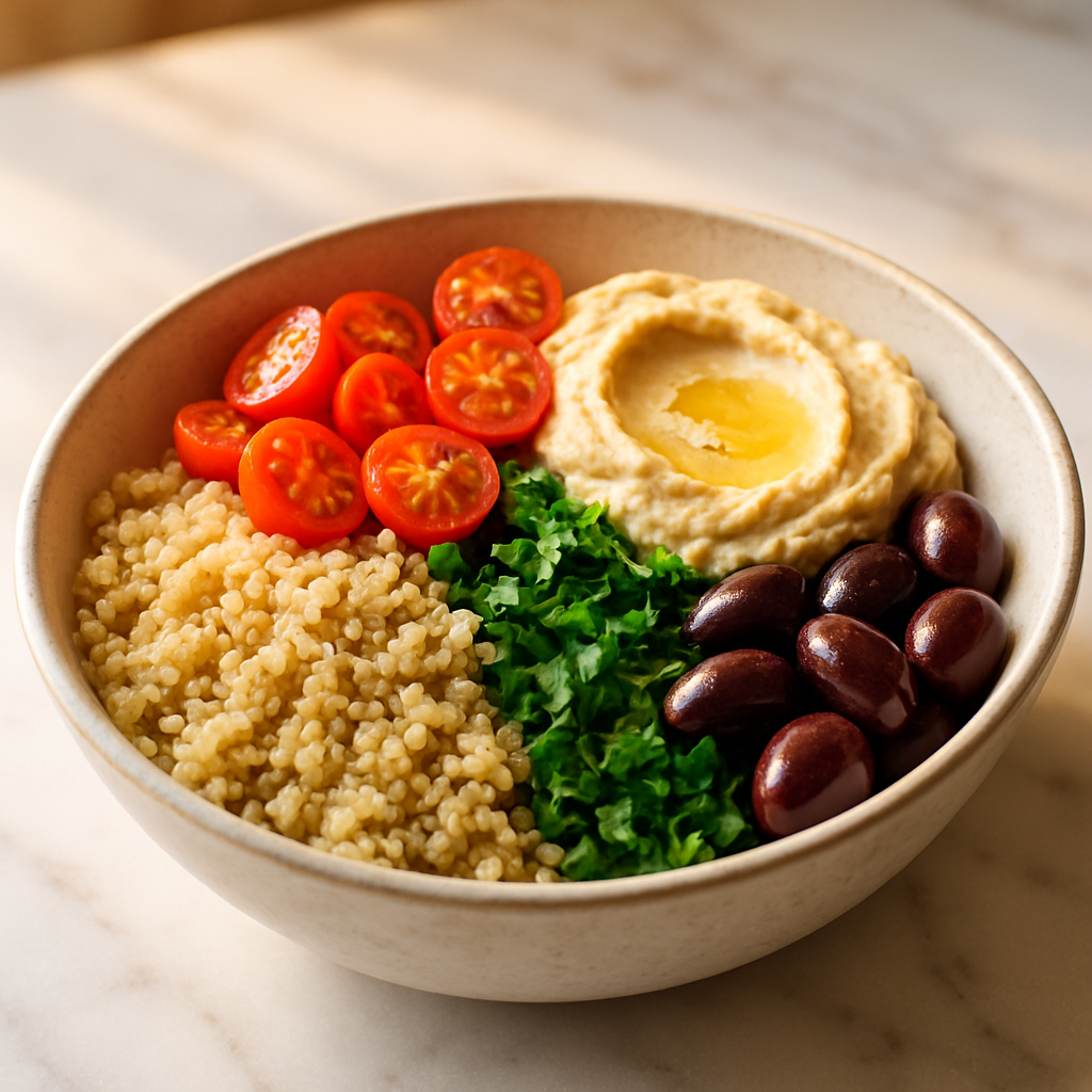 Mediterranean Quinoa Bowl with Hummus and Olives